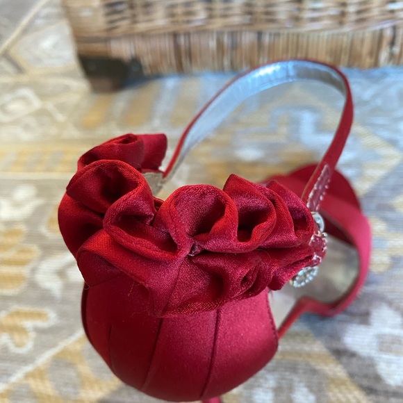 GUESS Red Satin Ankle Strap Heels - Picture 3 of 8